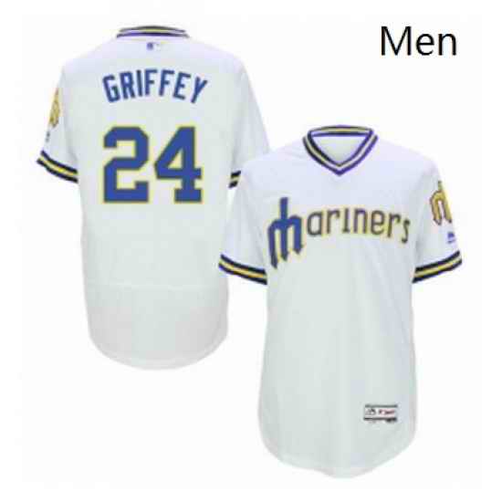 Mens Majestic Seattle Mariners 24 Ken Griffey White Flexbase Authentic Collection Cooperstown MLB Jersey